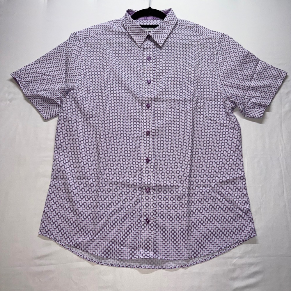 Nick Graham Button Down Shirt Mens L Purple Geometric Stretch Modern Fit Casual